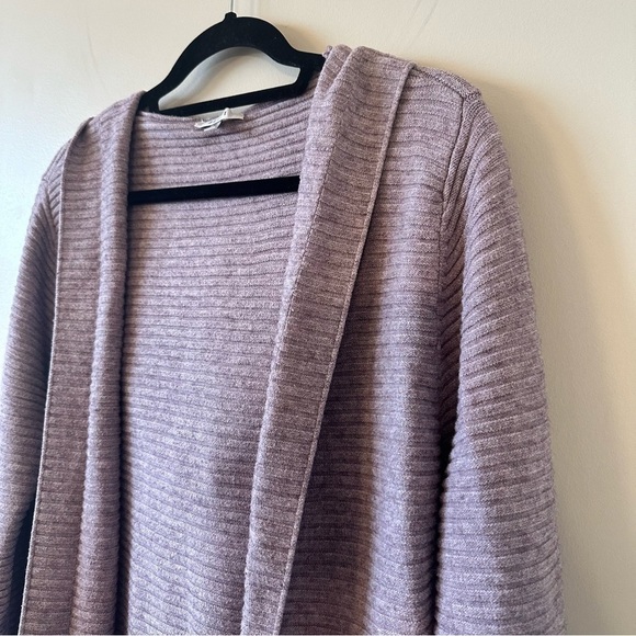 Sioni-Ribbed Open Light Purple Hooded Cardigan (Size:Medium) - Picture 6 of 9